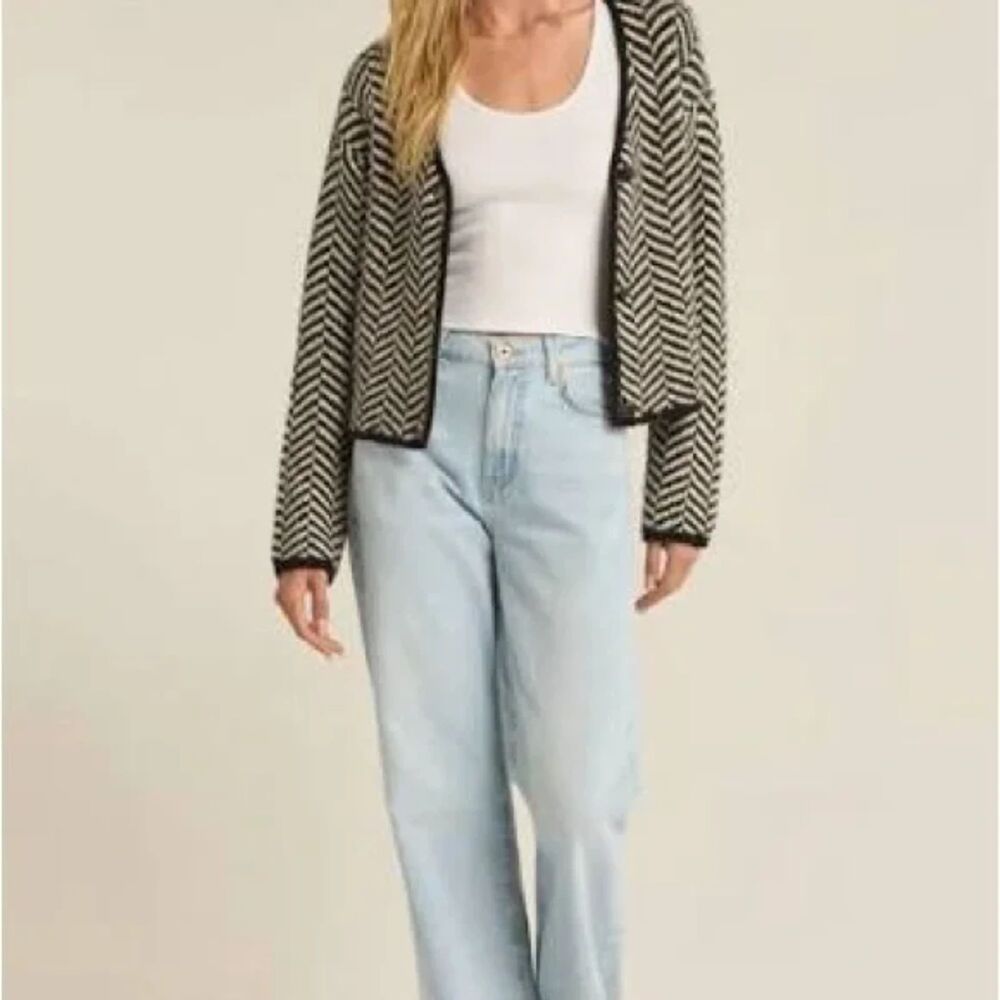 Z Supply Naomi Herringbone Cardigan Sweater Jacquard Knit Size Medium